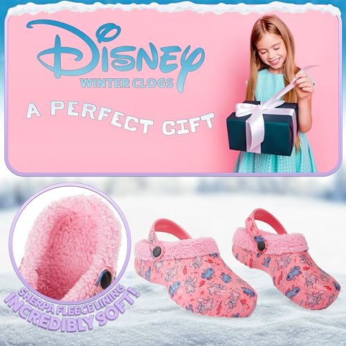 Disney Stitch Clogs for Girls with Fleece Lining, Slip On Shoes, Cozy Indoor, Outdoor Winter Clogs, for Girls (Pink Stitch/Angel, 4/5 US) - Image 3