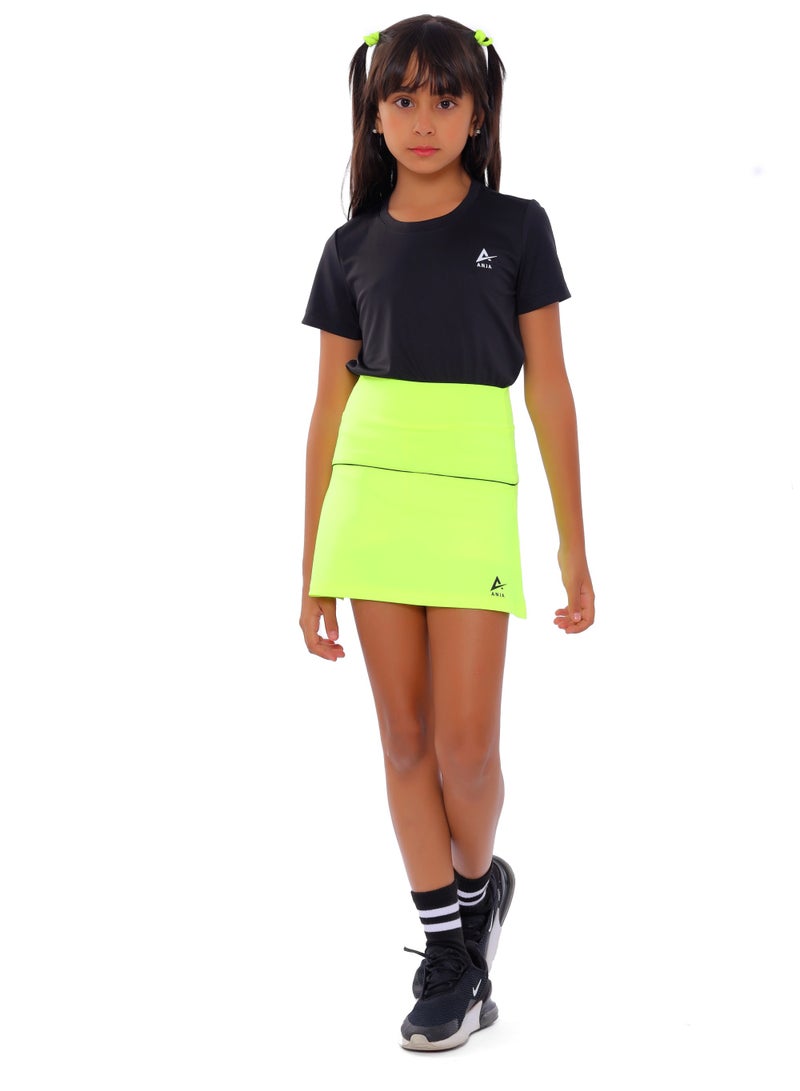 ANJA Girls' Neon Yellow Squash Skirt – Comfortable, Pleated Design  - Image 1