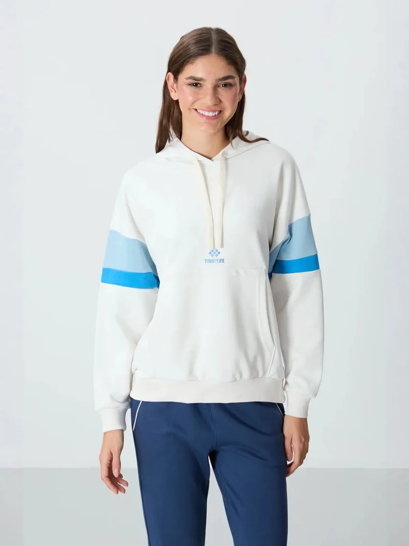 TOMMYLIFE TOMMY Oversized Color-block Hooded Sweatshirt With Pocket