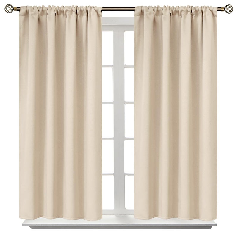 BGment Short Blackout Curtains 45 Inches Length - Rod Pocket Room Darkening Window Drapes for Bedroom Kitchen Bathroom Basement Cafe  Champagne  2 Panels  42 x 45 Inch - Image 1