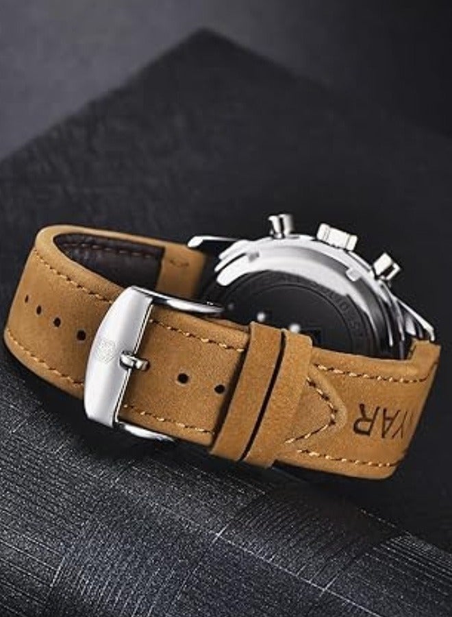 BENYAR Watch for Men - Classic Chronograph Date Watch with Brown Leather Strap, Quartz Movement, 30M Waterproof, Business Casual Analog Watch - Image 5