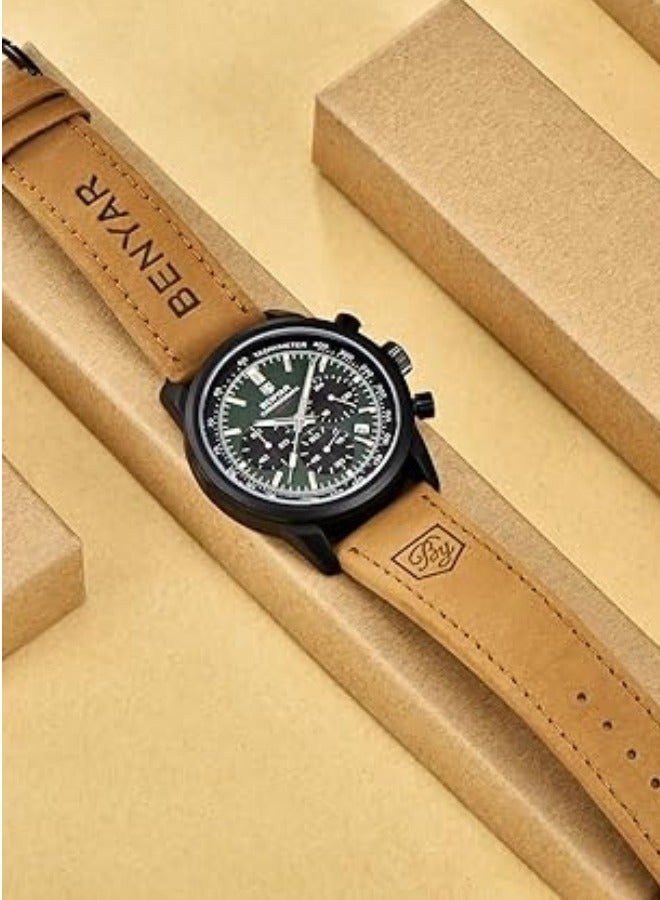 BENYAR Watch for Men - Classic Chronograph Date Watch with Brown Leather Strap, Quartz Movement, 30M Waterproof, Business Casual Analog Watch - Image 3