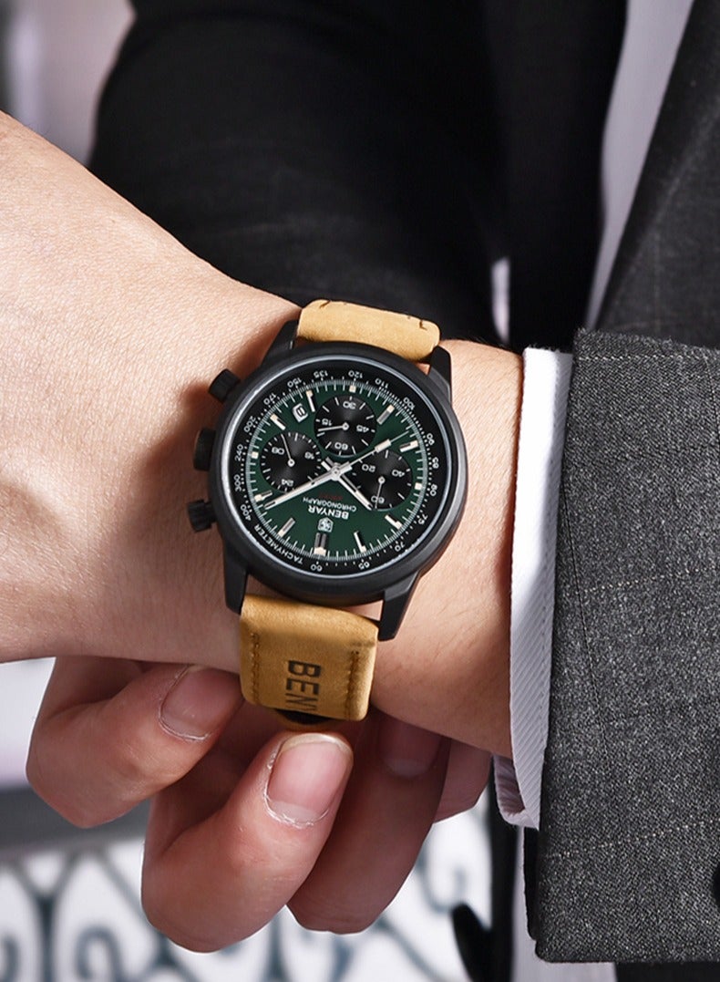 BENYAR Watch for Men - Classic Chronograph Date Watch with Brown Leather Strap, Quartz Movement, 30M Waterproof, Business Casual Analog Watch - Image 4