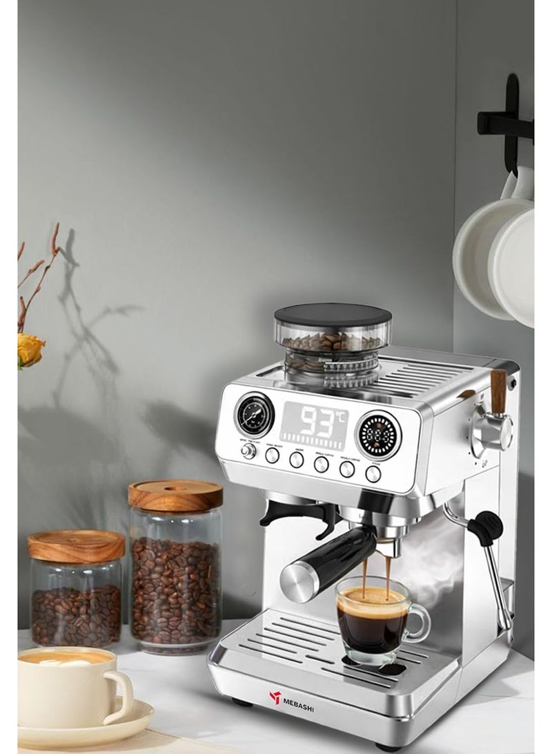 MEBASHI ME-CCM2074 Commercial Digital Coffee Machine with Built-in Grinder, 1.8L Water Tank, 110g Bean Box, Thermoblock Heating, Stainless Steel – Professional Espresso Maker - Image 4