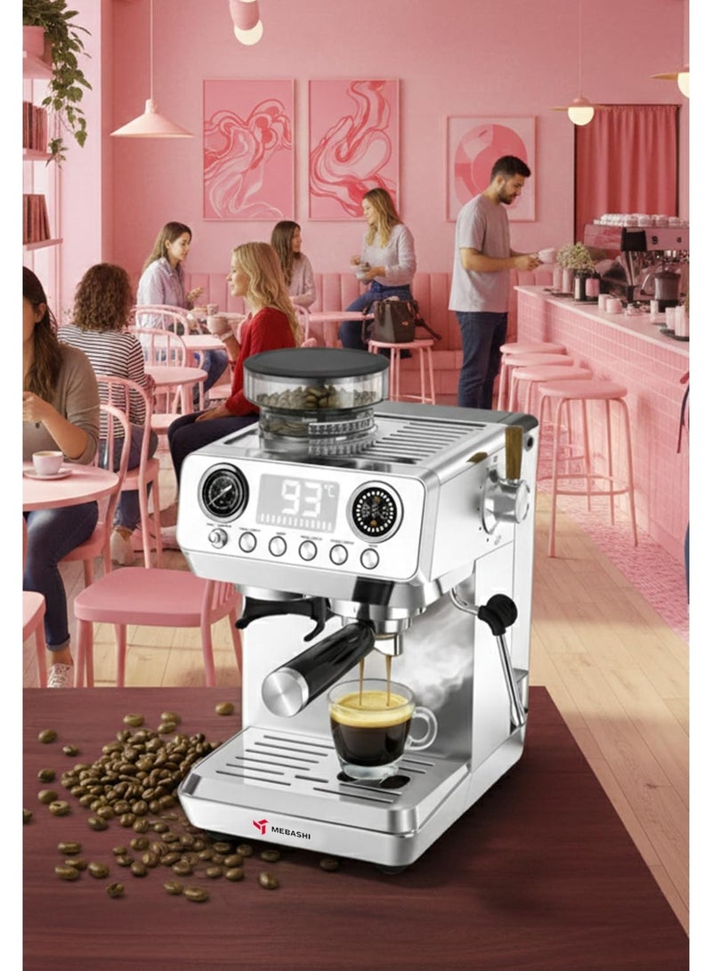 MEBASHI ME-CCM2074 Commercial Digital Coffee Machine with Built-in Grinder, 1.8L Water Tank, 110g Bean Box, Thermoblock Heating, Stainless Steel – Professional Espresso Maker - Image 5