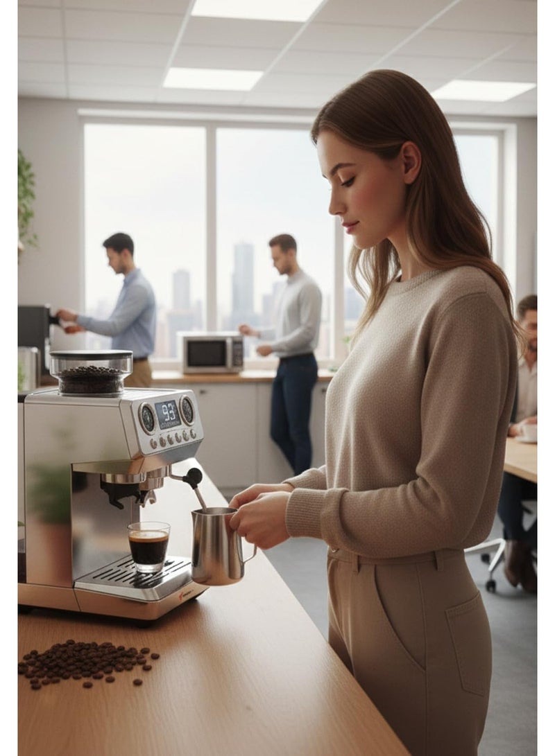 MEBASHI ME-CCM2074 Commercial Digital Coffee Machine with Built-in Grinder, 1.8L Water Tank, 110g Bean Box, Thermoblock Heating, Stainless Steel – Professional Espresso Maker - Image 3