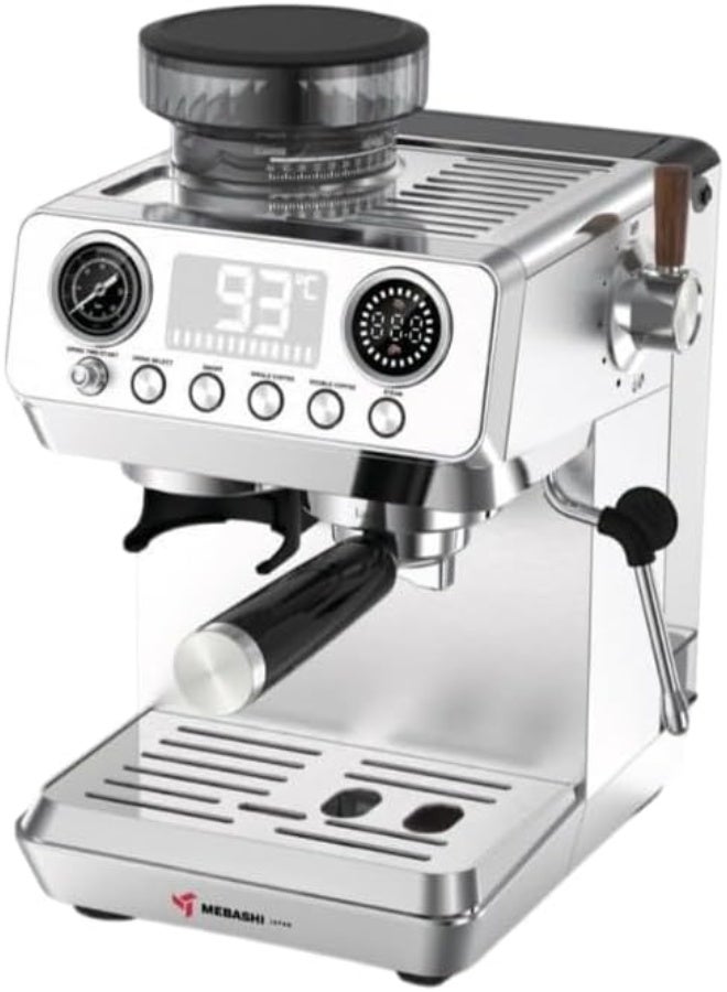 MEBASHI ME-CCM2074 Commercial Digital Coffee Machine with Built-in Grinder, 1.8L Water Tank, 110g Bean Box, Thermoblock Heating, Stainless Steel – Professional Espresso Maker - Image 1