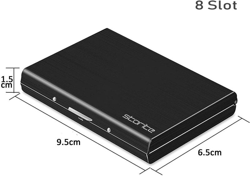 Storite Black 8 Slots RFID Protected Metal Credit/Debit/ATM Card Holder Case Wallet for Men & Women (Black-9.5 x 6.5 x 1.5 CM) - Image 2