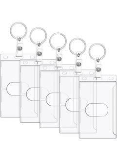 Marspark Hard Plastic Card Id Badge Holder With Keyring Heavy Duty Clear Card Holder Rigid Fuel Card Protector Keychain Secure Credit Card Id Holder Keychain With Thumb Slot (5 Pack)  - Image 1