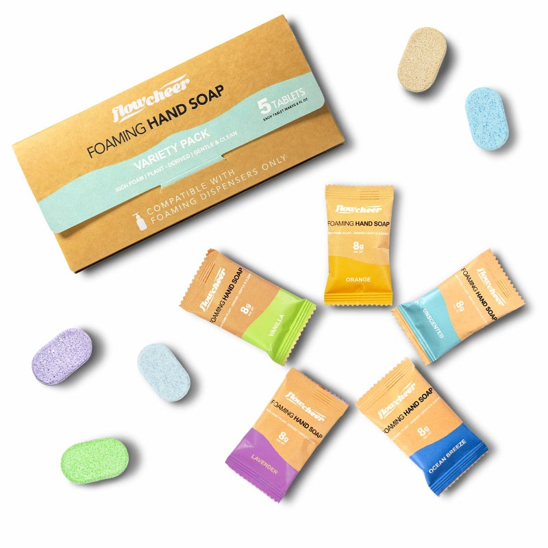 flowcheer Foaming Hand Soap Tablet Refills5 Sample Pack Hand Wash Tablets Zero Waste Eco Friendly Cleaning SuppliesFills 5 X 8 fl oz Refillable Foam Dispenser40 Fl oz total