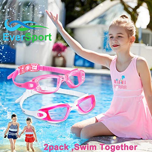EverSport Kids Swim Goggles, Pack of 2 Swimming Goggles for Children Teens, Anti-Fog Anti-UV Youth Swim Glasses Leak Proof for Age4-16 - Image 3