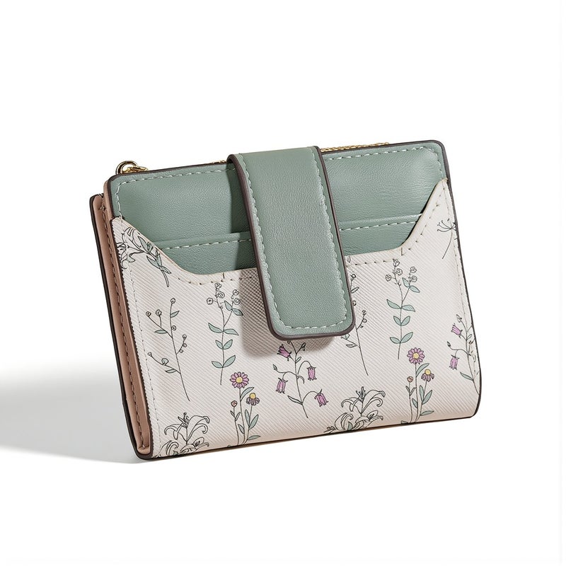 RFID Blocking Floral Women Wallet Anti Skimming Card Holder Beige Color - Image 1