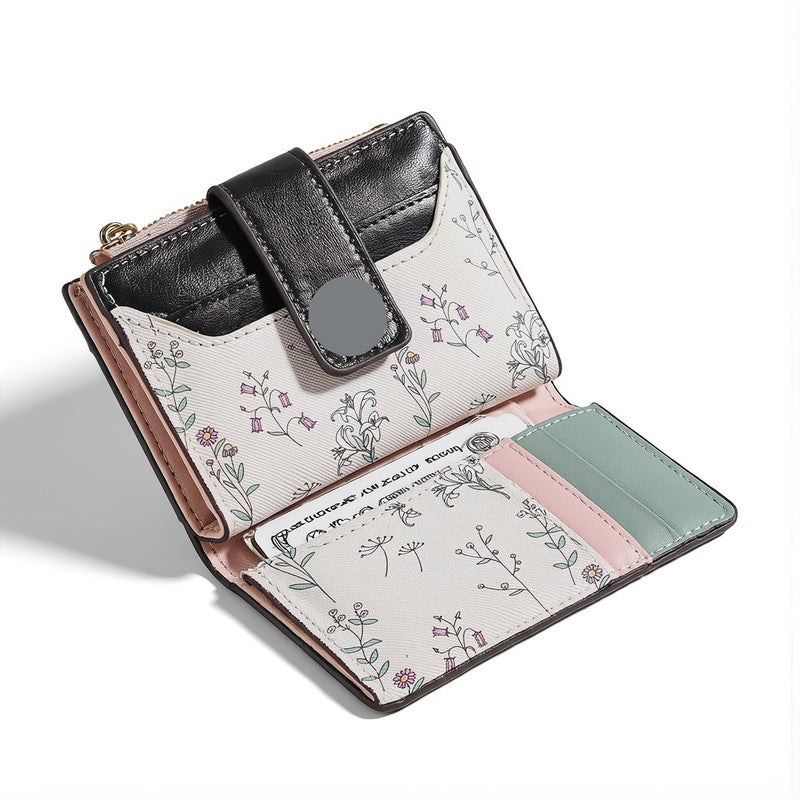 RFID Blocking Floral Women Wallet Anti Skimming Card Holder Beige Color - Image 4