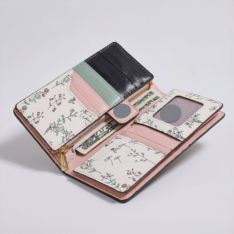 RFID Blocking Floral Women Wallet Anti Skimming Card Holder Beige Color - Image 5