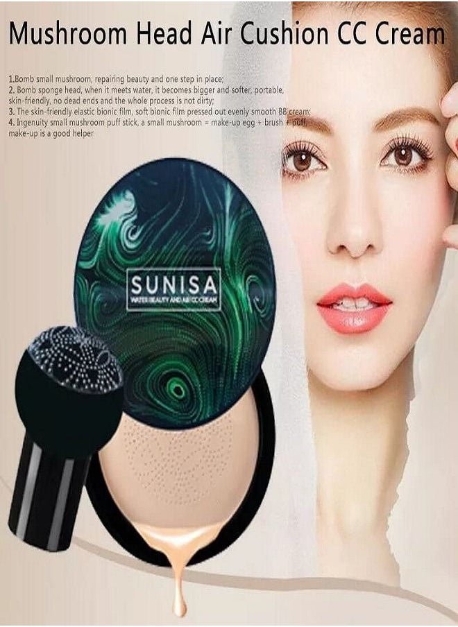 SUNISA - كريم أساس Sunisa Mushroom Head Air Cushion CC كريم أساس يدوم طويلاً لتغطية العيوب، ويوحد لون البشرة، مناسب لجميع أنواع البشرة - Image 1