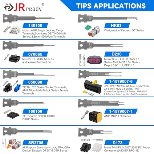 JRready JRconDRK00A20-02 Pin Removal Tool Kit, 20PCS Universal Automotive Computer Electrical Terminal Release Tool Set for Deutsch, AMP, TE, Molex, MCON 1.2, Harting Wain, Amphenol RT360 Connectors - Image 2