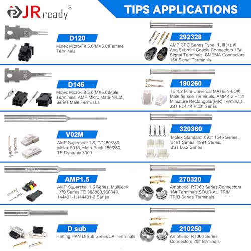 JRready JRconDRK00A20-02 Pin Removal Tool Kit, 20PCS Universal Automotive Computer Electrical Terminal Release Tool Set for Deutsch, AMP, TE, Molex, MCON 1.2, Harting Wain, Amphenol RT360 Connectors - Image 3