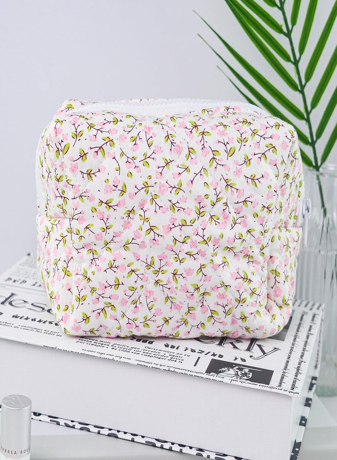 GISMTR Quilted Makeup Bag Floral Cotton Make up Bag Puffy Coquette Makeup pouch Aesthetic Cute Travel Toiletry Bag for Women Girls - Image 5