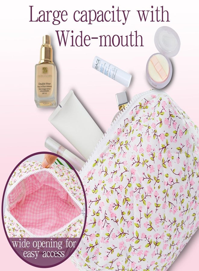 GISMTR Quilted Makeup Bag Floral Cotton Make up Bag Puffy Coquette Makeup pouch Aesthetic Cute Travel Toiletry Bag for Women Girls - Image 3