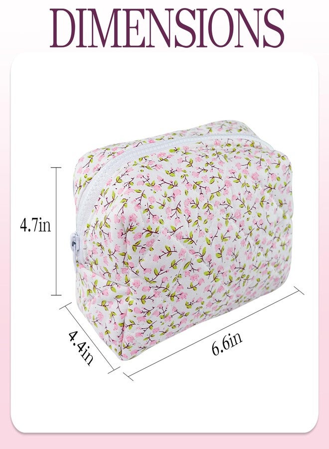 GISMTR Quilted Makeup Bag Floral Cotton Make up Bag Puffy Coquette Makeup pouch Aesthetic Cute Travel Toiletry Bag for Women Girls - Image 2