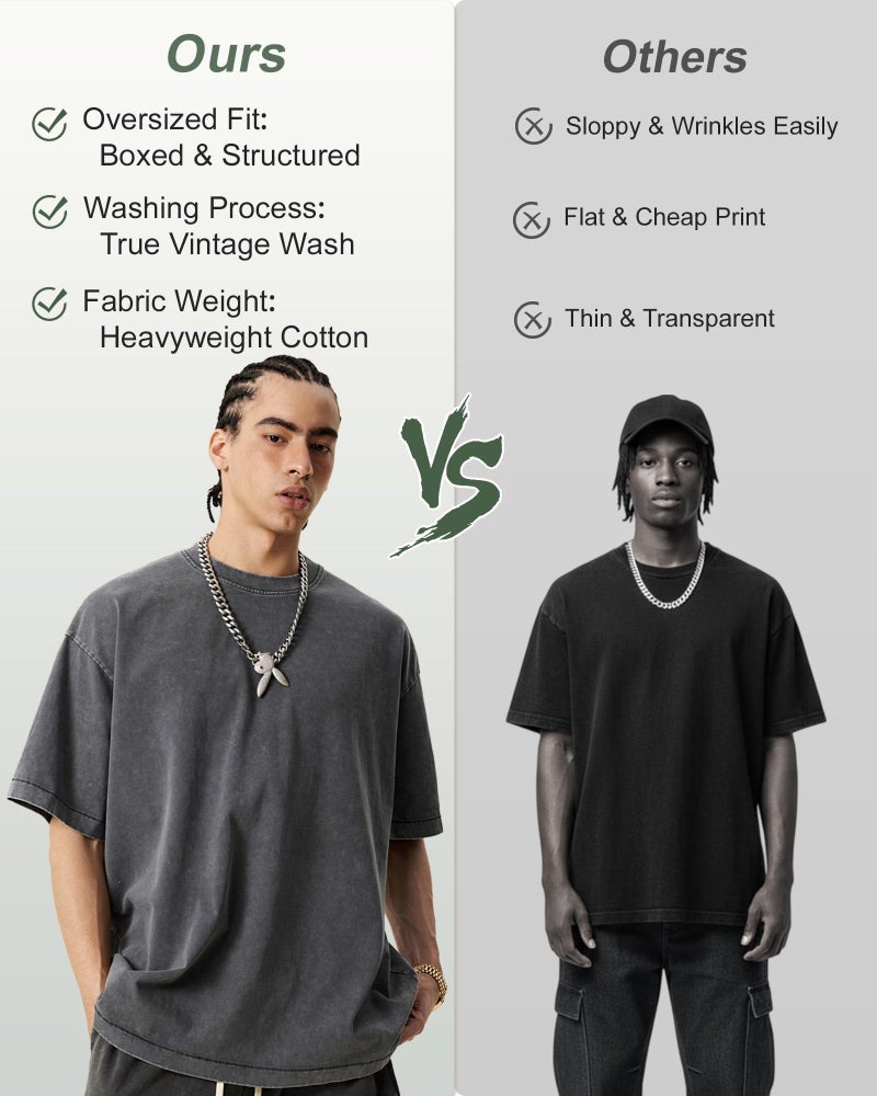 BlissBuggy Men's Oversized T-Shirts Heavyweight Cotton, Unisex Vintage Acid Wash Drop Shoulder Baggy Fit Tee Tops - Image 5