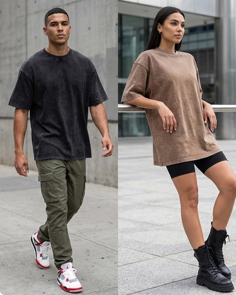 BlissBuggy Men's Oversized T-Shirts Heavyweight Cotton, Unisex Vintage Acid Wash Drop Shoulder Baggy Fit Tee Tops - Image 2