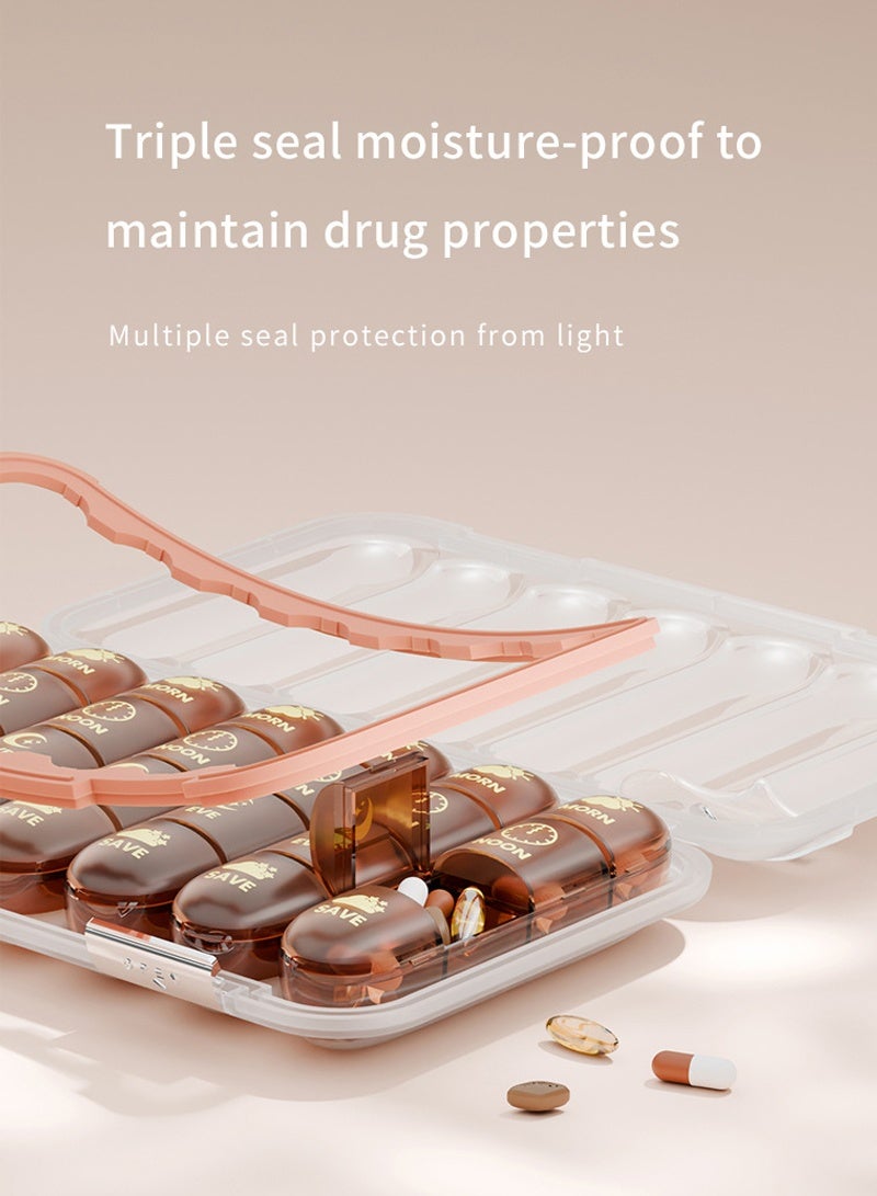 لبونير منظم أقراص أسبوعي كبير 4 مرات في اليوم، علب أقراص كبيرة لحبوب منع الحمل الأسبوعية 4 مرات في اليوم، علب أقراص لمدة 7 أيام صباحًا ومساءً، علبة أقراص كبيرة لزيوت السمك ومكملات الفيتامينات (بني) - Image 5