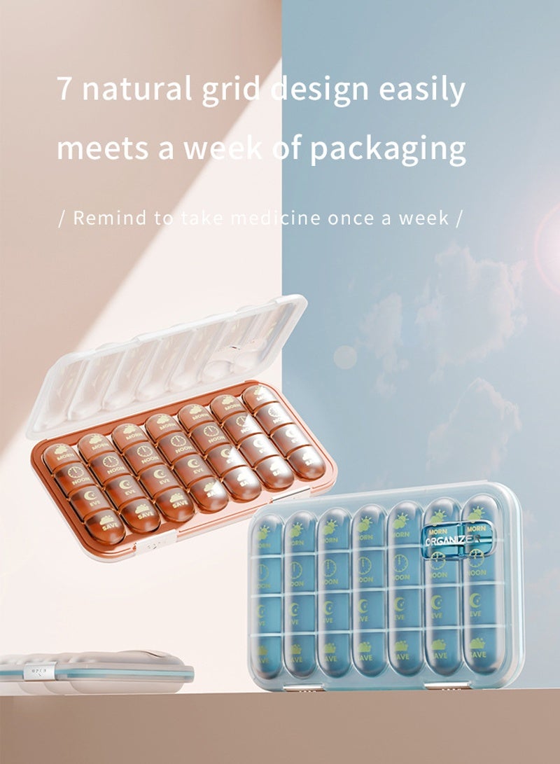 لبونير منظم أقراص أسبوعي كبير 4 مرات في اليوم، علب أقراص كبيرة لحبوب منع الحمل الأسبوعية 4 مرات في اليوم، علب أقراص لمدة 7 أيام صباحًا ومساءً، علبة أقراص كبيرة لزيوت السمك ومكملات الفيتامينات (بني) - Image 3