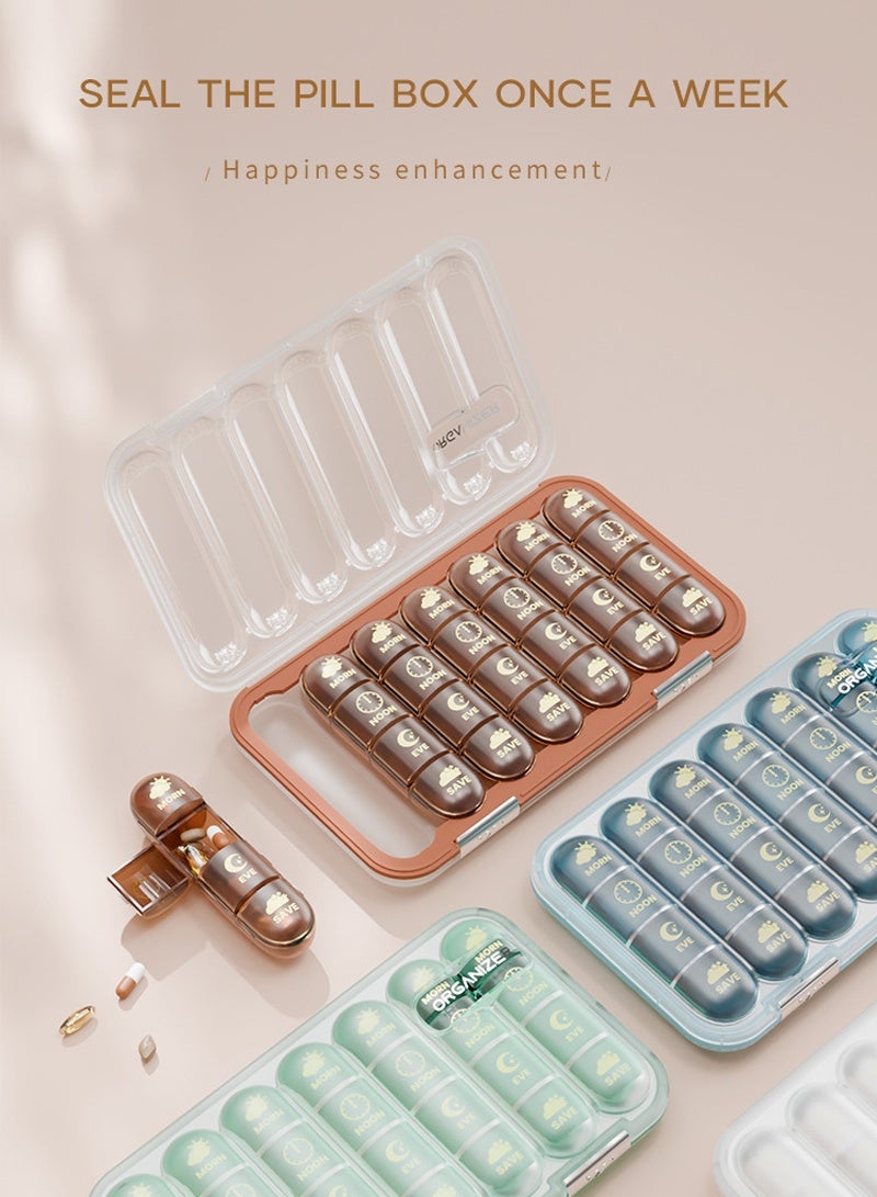 لبونير منظم أقراص أسبوعي كبير 4 مرات في اليوم، علب أقراص كبيرة لحبوب منع الحمل الأسبوعية 4 مرات في اليوم، علب أقراص لمدة 7 أيام صباحًا ومساءً، علبة أقراص كبيرة لزيوت السمك ومكملات الفيتامينات (بني) - Image 2