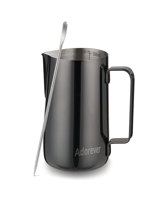 Adorever Milk Frothing Pitcher, 350ml (12oz) Steaming Pitchers Stainless Steel Milk Coffee Cappuccino Latte Art Barista Steam Pitchers Milk Jug Cup with Decorating Art Pen, Bright Black - Image 1