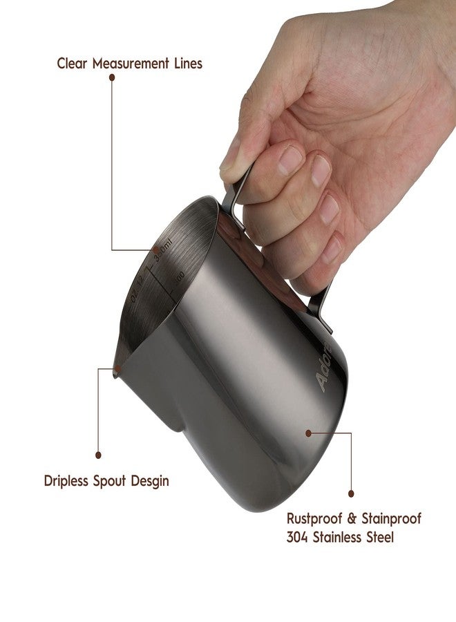 Adorever Milk Frothing Pitcher, 350ml (12oz) Steaming Pitchers Stainless Steel Milk Coffee Cappuccino Latte Art Barista Steam Pitchers Milk Jug Cup with Decorating Art Pen, Bright Black - Image 3