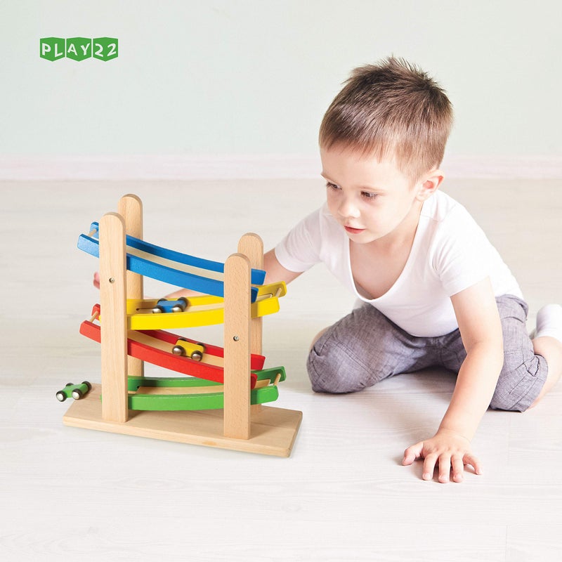 Play22 Wooden Car Ramps - 4 Level Race Track With 4 Toy Cars - My First Baby Toys - Toddler Car Set is A Great Gift for Boys and Girls - Image 2