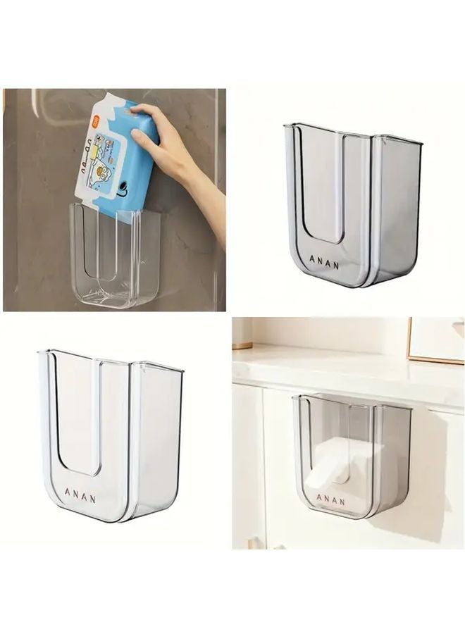 Transparent Grey Wall Mounted Wet Wipe Dispenser Self Adhesive Plastic Holder Large Opening Strong Load Bearing - Image 2
