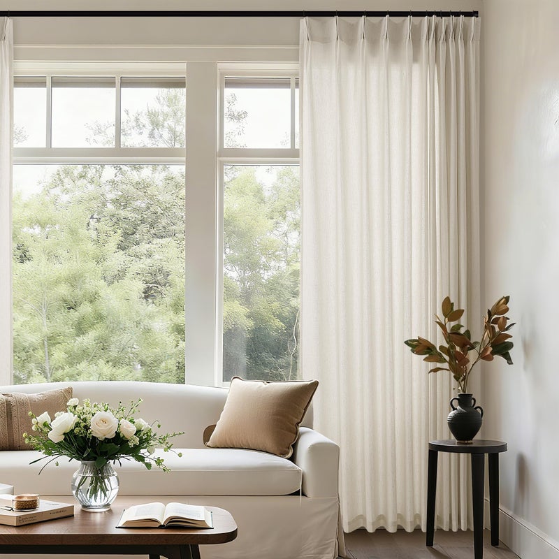 DUKIYO Greyish Beige Extra Wide Pinch Pleat Linen Curtains 84 Inches Long for Living Room Sliding Glass Door 72 Inch Wide Curtain Oatmeal Boho Pleated Drape with Hooks Rings Sheer 72x84 Large Window Drapes - Image 4