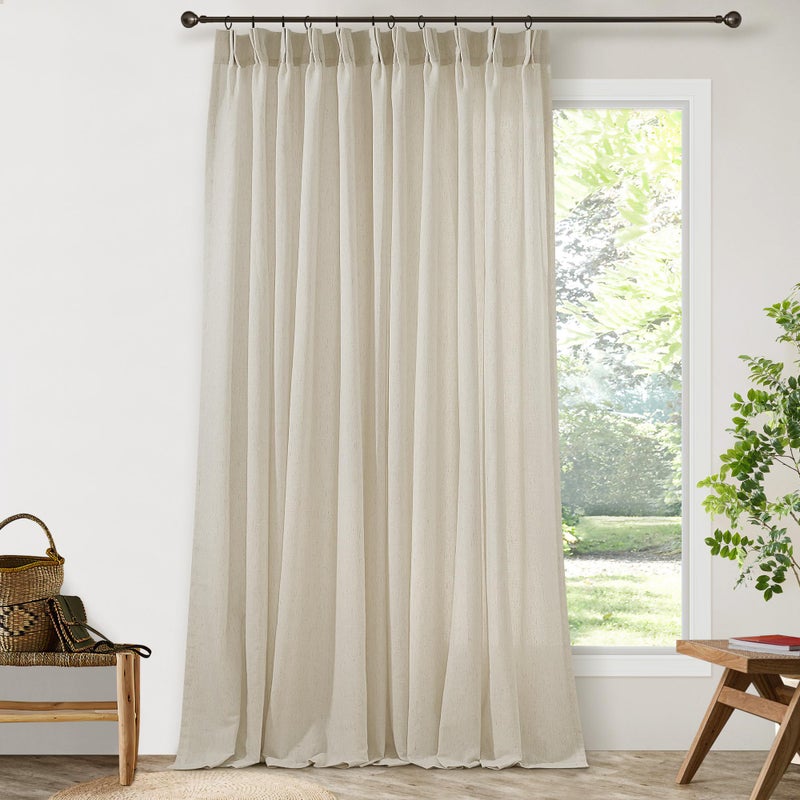 DUKIYO Greyish Beige Extra Wide Pinch Pleat Linen Curtains 84 Inches Long for Living Room Sliding Glass Door 72 Inch Wide Curtain Oatmeal Boho Pleated Drape with Hooks Rings Sheer 72x84 Large Window Drapes - Image 1
