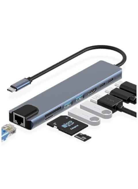 USB C Hub 8 in 1 Multiport Adapter – Type C Dock with 4K HDMI, PD Charging, Ethernet Port, USB-C, 2 USB 3.0, SD/TF Card Reader – Compatible with MacBook Pro, Dell XPS, iPad Pro, and More Type-C Devices