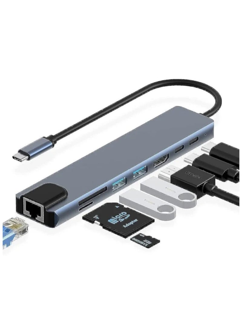 traditious USB C Hub 8 in 1 Multiport Adapter – Type C Dock with 4K HDMI, PD Charging, Ethernet Port, USB-C, 2 USB 3.0, SD/TF Card Reader – Compatible with MacBook Pro, Dell XPS, iPad Pro, and More Type-C Devices  - Image 1
