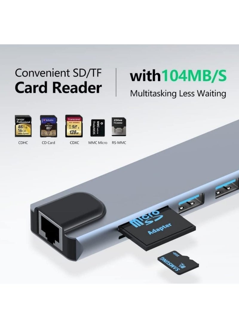 USB C Hub 8 in 1 Multiport Adapter – Type C Dock with 4K HDMI, PD Charging, Ethernet Port, USB-C, 2 USB 3.0, SD/TF Card Reader – Compatible with MacBook Pro, Dell XPS, iPad Pro, and More Type-C Devices