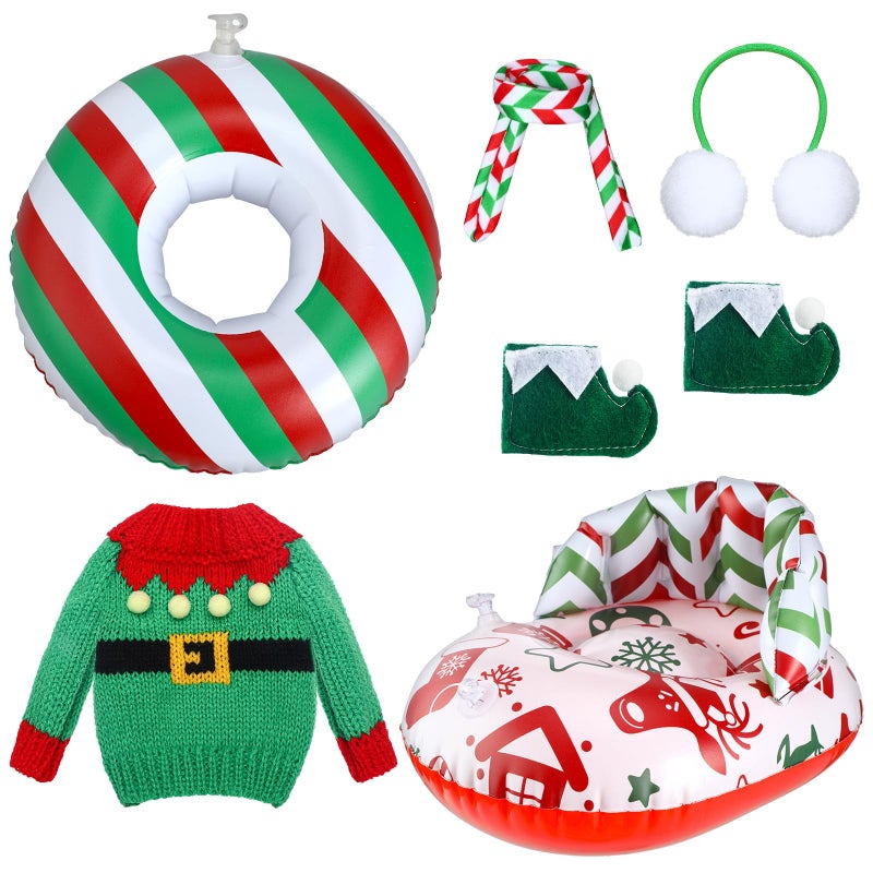 Cindeer 6 Pcs Christmas Doll Accessories Set Includes Clothes Sweater Ear Muffs Scarf Shoes Sleigh Snow Ring Set for 115 Inch DollRed Green Stripe - Image 3