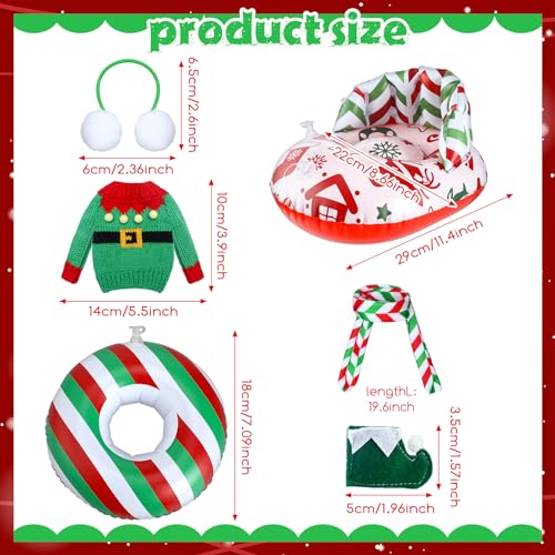 Cindeer 6 Pcs Christmas Doll Accessories Set Includes Clothes Sweater Ear Muffs Scarf Shoes Sleigh Snow Ring Set for 115 Inch DollRed Green Stripe - Image 5