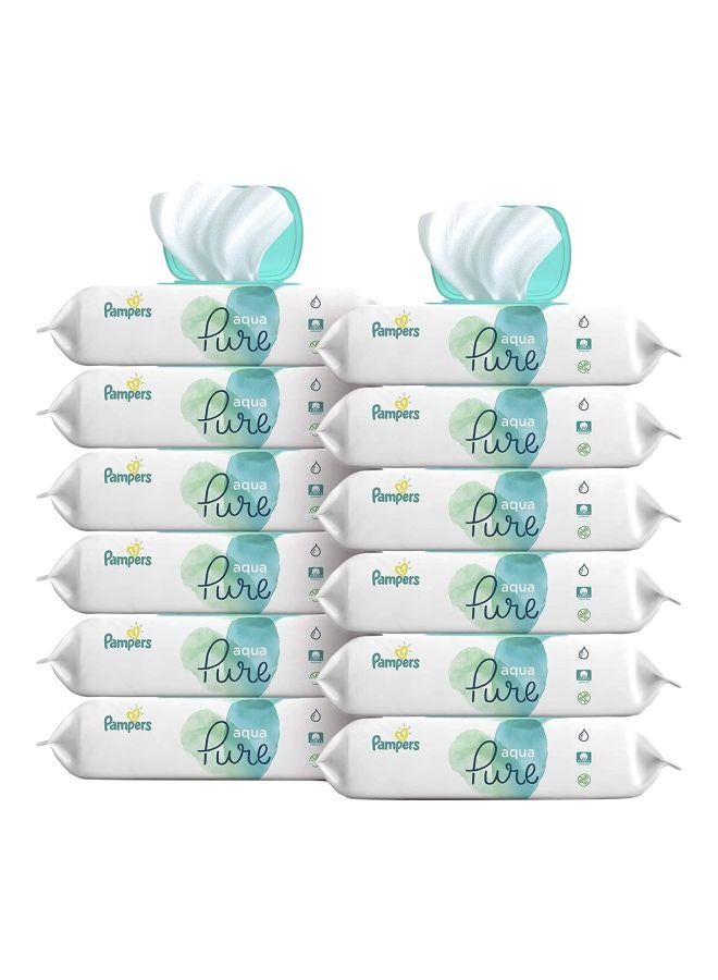 Pampers Aqua Pure Baby Wipes 12 Pop-Top Packs x 56 Wipes, 672 Count - Image 1
