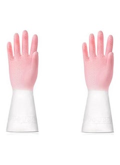 NIBEMINENT Waterproof Non-Slip Durable Rubber Small Size Gloves Pink/White 