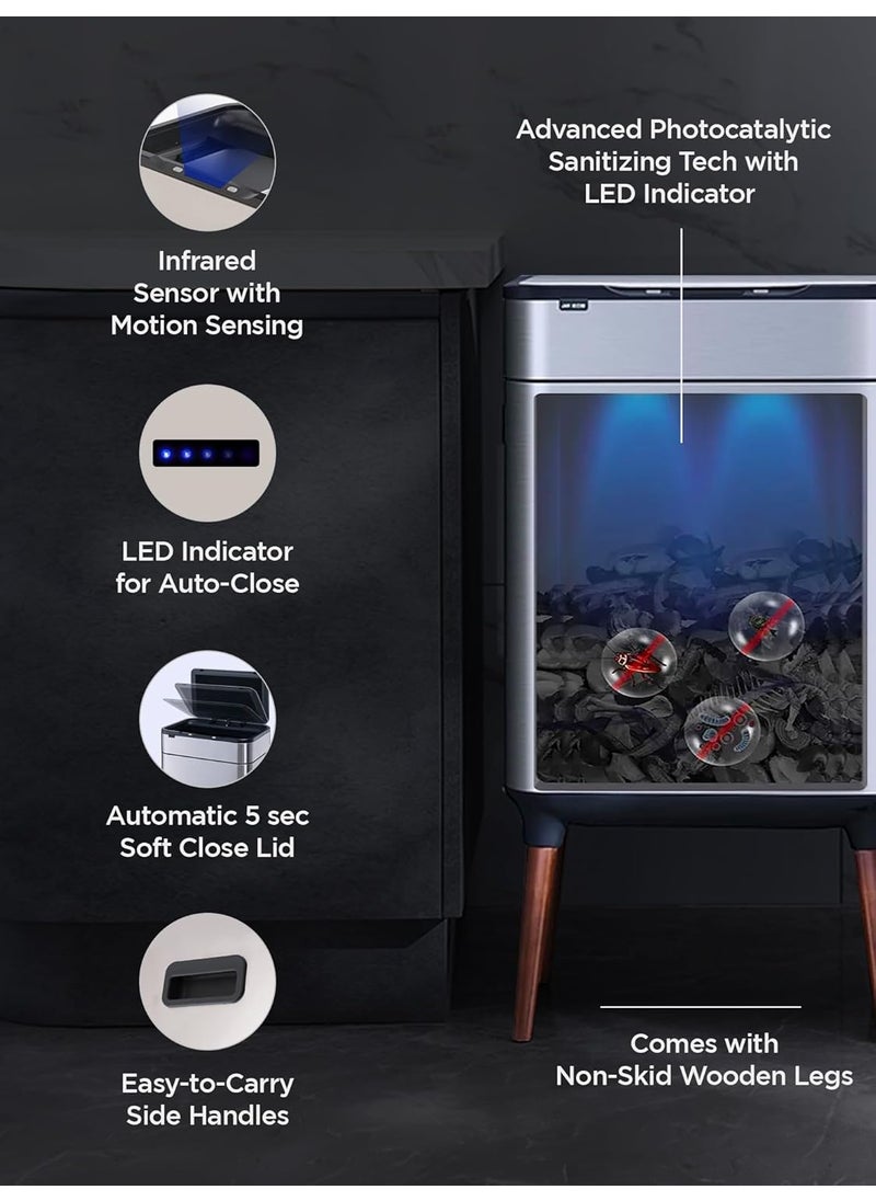 Umai UMAI 9L9L Dustbin For Kitchen Dustbin For Bathroom 62cm Automatic Smart Sensor Dustbin For Bedroom Steel Dustbin With Lid Hands Free Access Dustbin For Office Garbage Bin Silver  - Image 2