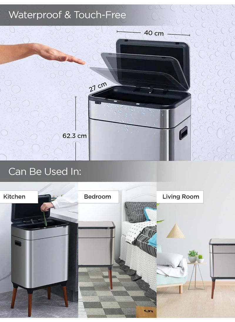 Umai UMAI 9L9L Dustbin For Kitchen Dustbin For Bathroom 62cm Automatic Smart Sensor Dustbin For Bedroom Steel Dustbin With Lid Hands Free Access Dustbin For Office Garbage Bin Silver  - Image 4