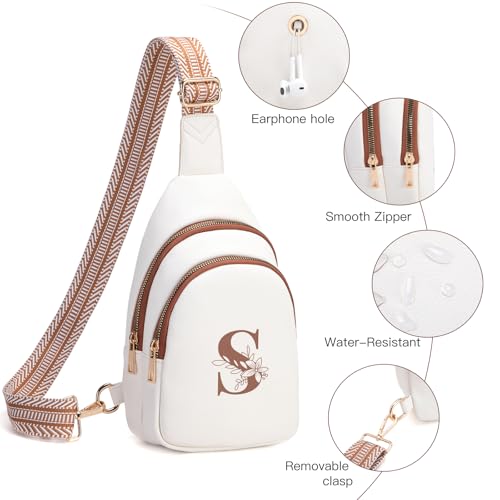 Viverte Crossbody Bags for Women Initial Sling Bag Cross Body Fanny Packs Personalized Gifts for Mom Women Wife (Beige with Brown-E) - Image 4