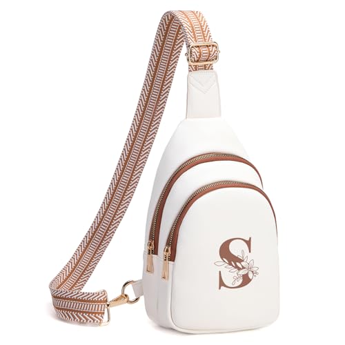 Viverte Crossbody Bags for Women Initial Sling Bag Cross Body Fanny Packs Personalized Gifts for Mom Women Wife (Beige with Brown-E) - Image 1