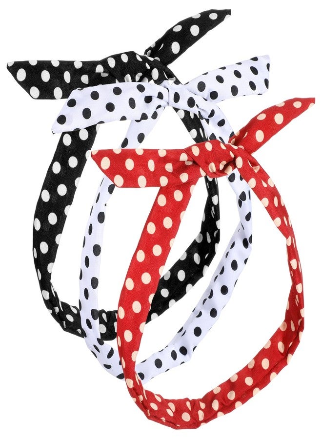 guduling 3ps Polka Dot Headbands for Women, Polka Dot Headband, Vintage Wire Headbands, 50s Costume Hair Accessories for Women and Girls(Black, White, Red - Image 1