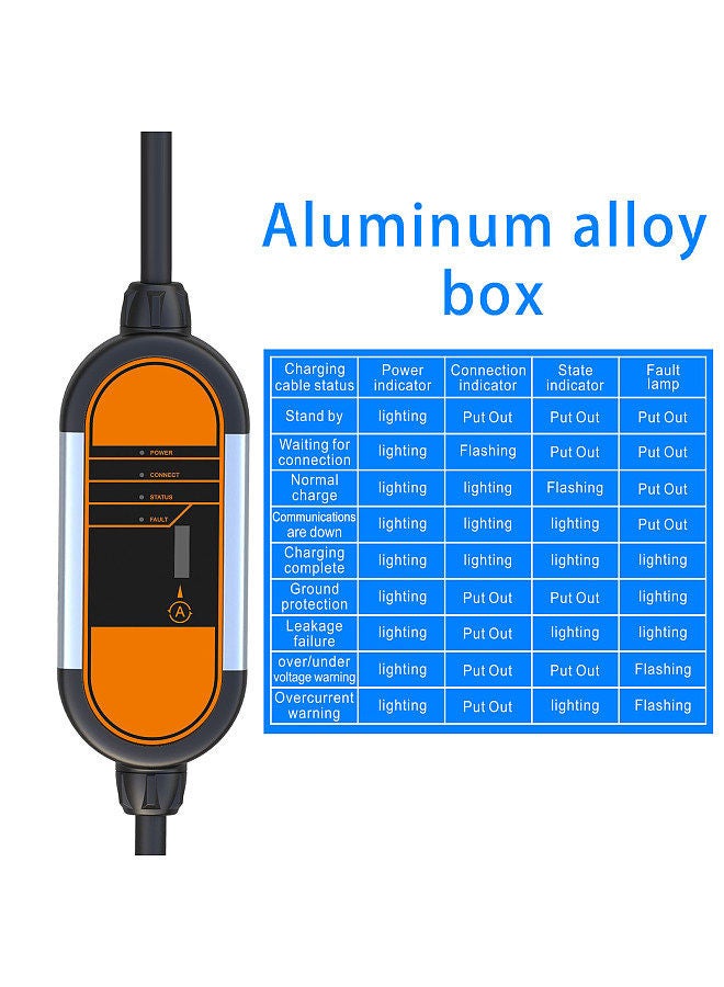 EV Charger, Portable Aluminum Alloy EV Charger with Extension Cord Overvoltage Protection Carry Bag