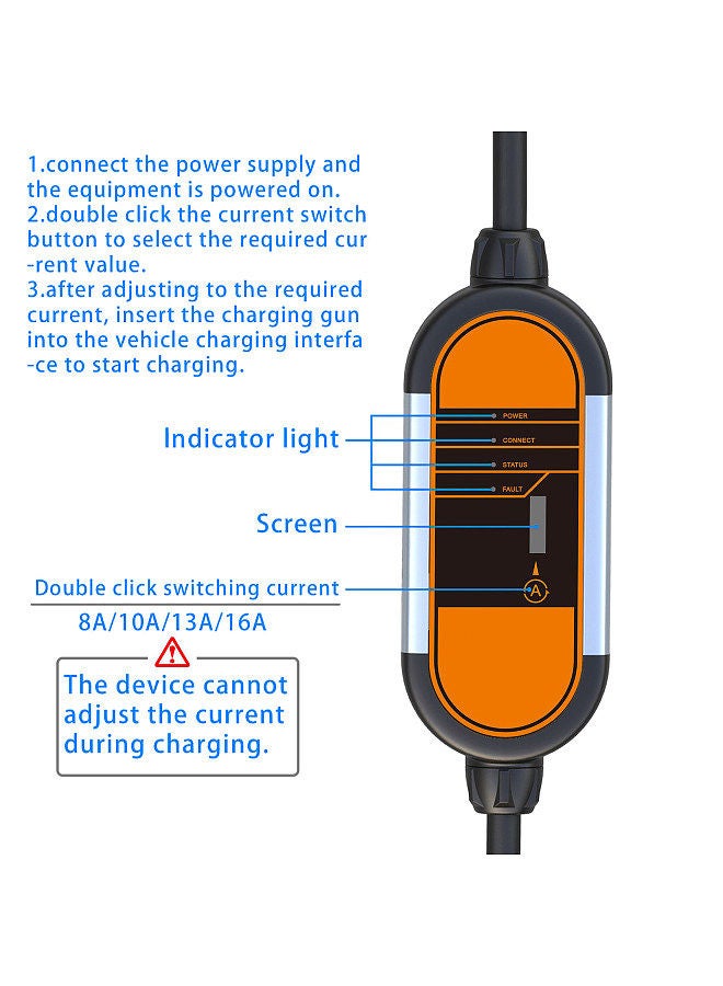 EV Charger, Portable Aluminum Alloy EV Charger with Extension Cord Overvoltage Protection Carry Bag