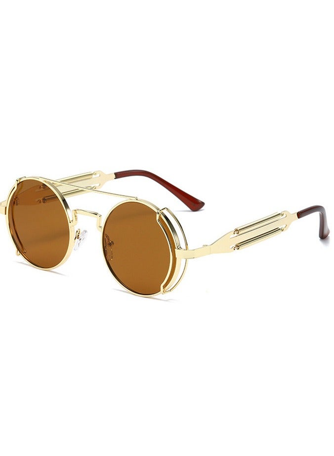 general New women's and men's sunglasses fashion personality steam punk glasses trendy color film retro round metal frame sunglasses - Image 1
